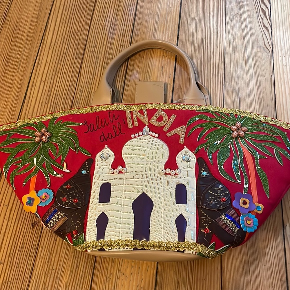 BRACCIALINI Leather and canvas handbag